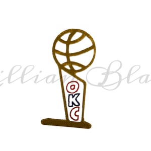 Basketball Trophy Embroidery Design: OKC Champs, Bean Stitch (Digital Download)