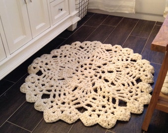 Hand Crochet Chunky Knit Doily Rug