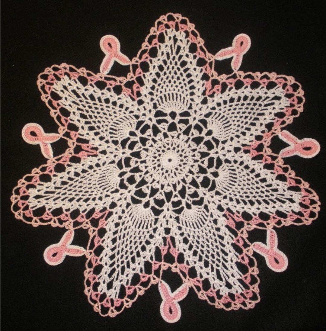 Breast Cancer Awareness Pink Ribbon Hand Crochet Doily - Etsy