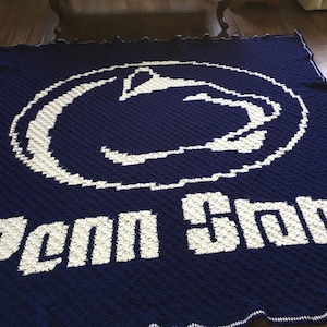 Penn State Afghan King Size Blanket Hand Crochet