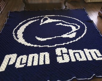 Penn State Afghan King Size Blanket Hand Crochet