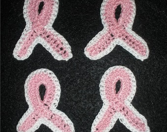 Hand Crocheted Pink Breast Cancer Ribbons for Scrapbooking and Cardmaking - Set of 4