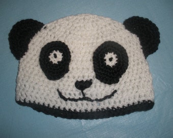 Panda Bear Cap Beanie Hat - Hand Crocheted - To Fit Newborn - 4 years