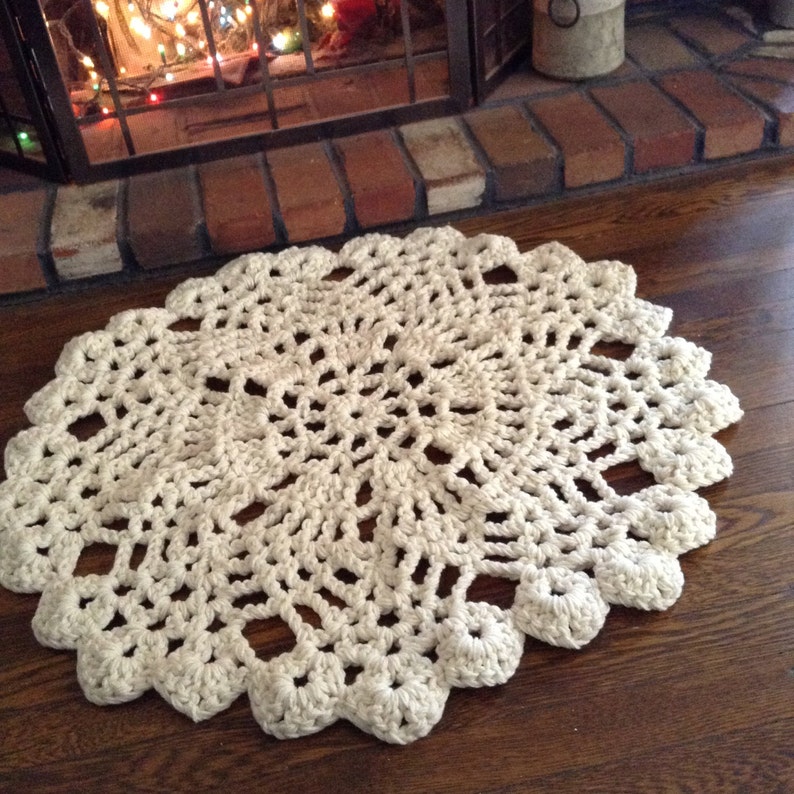 Hand Crochet Chunky Knit Doily Rug Etsy