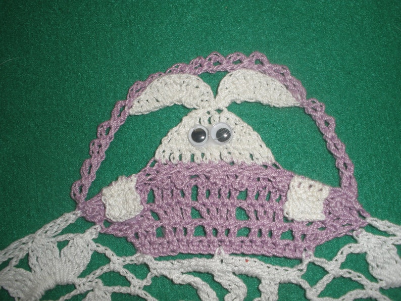 Easter Bunny in Basket Floral Hand Crochet Doily