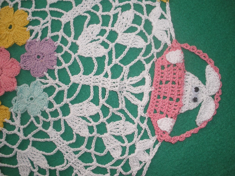 Easter Bunny in Basket Floral Hand Crochet Doily