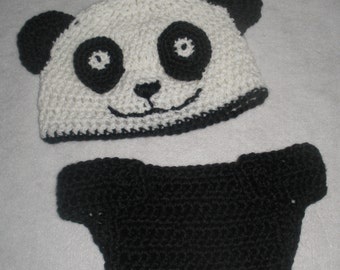 Crochet Panda Bear Diaper Cover and Hat Set Photo Prop Costume