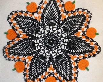 Halloween Crochet Black  Pumpkin and Pineapple Doily