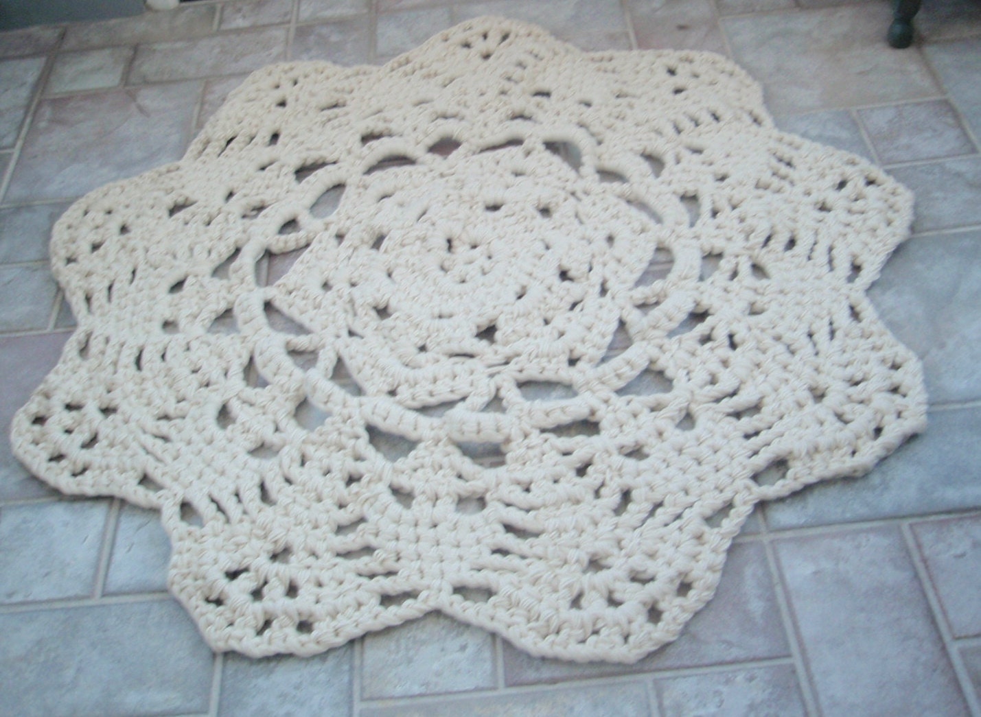 Hand Crochet Doily Rug - 48" Round