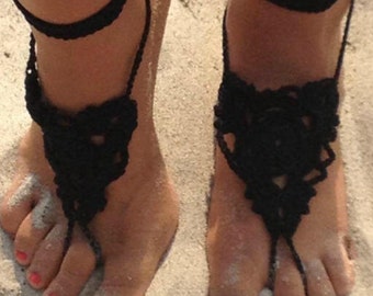 Barefoot Sandals Hand Crochet in Black - Perfect for Beach, Yoga, Gym, Belly Danciing