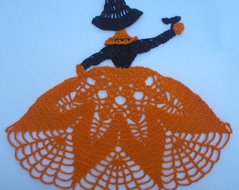 Halloween Crochet - Orange Crinoline Witch Doily