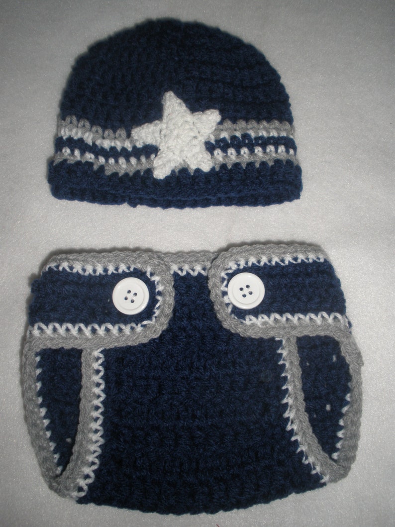 Dallas Cowboys Hand Crochet Diaper Cover and Beanie Hat Set - Etsy