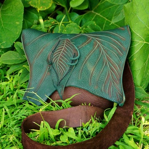 Medium FOREST Purse / Soft Bullhide Leather Teal Green Leaf Brown Bag Renaissance LARP Fairy Woodland Nature Lover image 1