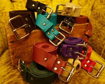 Plain Handmade Bullhide Leather Belt With A Nickel Plated Roller Buckle / Strong Thick Soft Durable / Made In The USA!