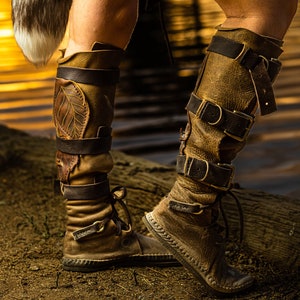 Triple Buckle Knee High Indies / Renaissance Steampunk LARP Boots Handmade Vibram image 1