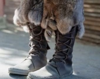 Fur Knee High Moccasins / Woodland Renaissance Forest Salvaged Materials