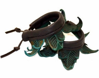 Forest Green Leaf Anklet Cuffs