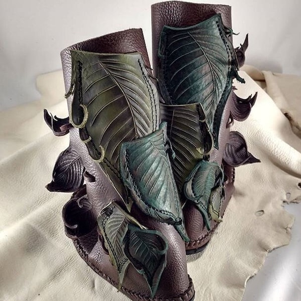 Mid-Calf Elf Wrap Moccasins with Leaf Pockets / Woodland Faerie Funktional Nature Art