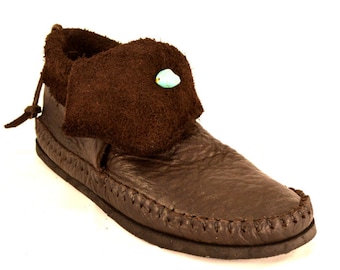 Mocassin Inca brut, marron chocolat et pierre turquoise