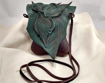 Small Leather Leaf Forest Purse / Hip Bag