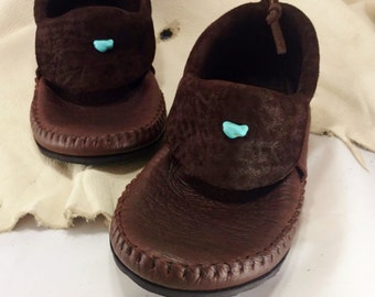 Clean Cut Chocolate Brown Inca Moccasin with Turquoise Stone