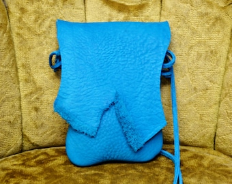 Small Colorful Leather Crossbody bag: Adjustable Strap, Raw Cut Edge Purse minimalist design