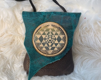 Leather Cross Body Small Bag with Star Tetrahedron Pocket: Renaissance Festival Purse