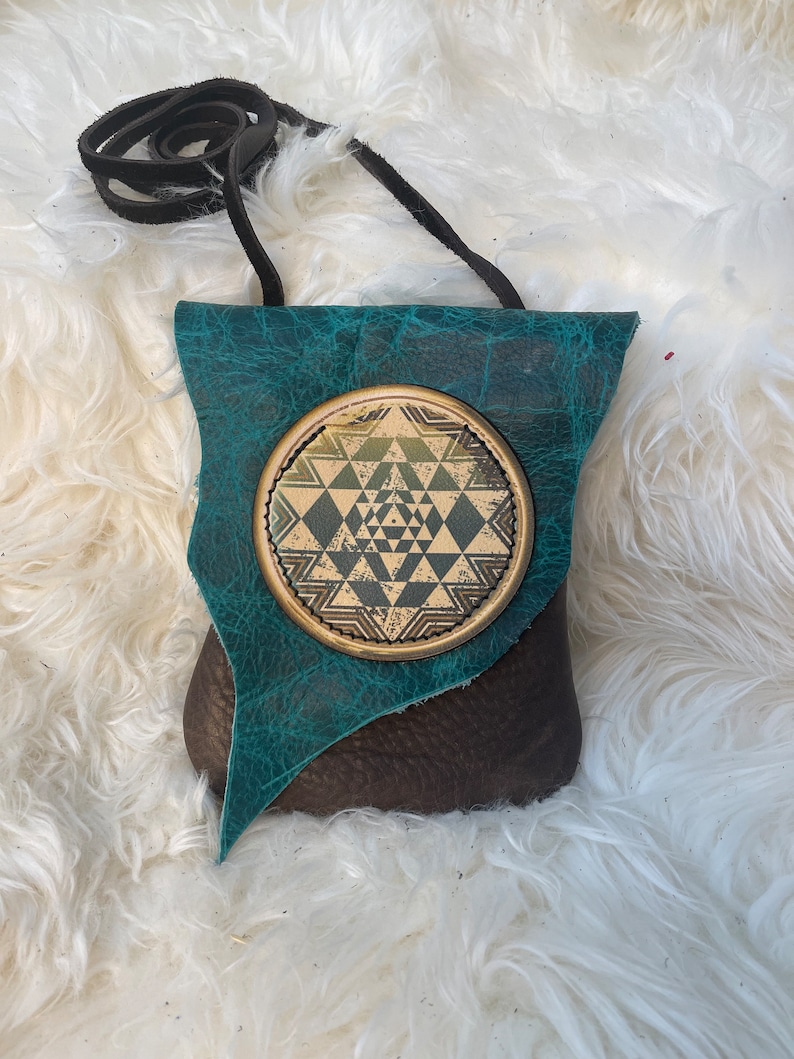 Small Leather Purse with Star Tetrahedron pocket / Hip Bag Pouch Tote Sack LARP Woodland Faerie Renaissance Hobbit Earthy Earth Nymph Hippie image 1