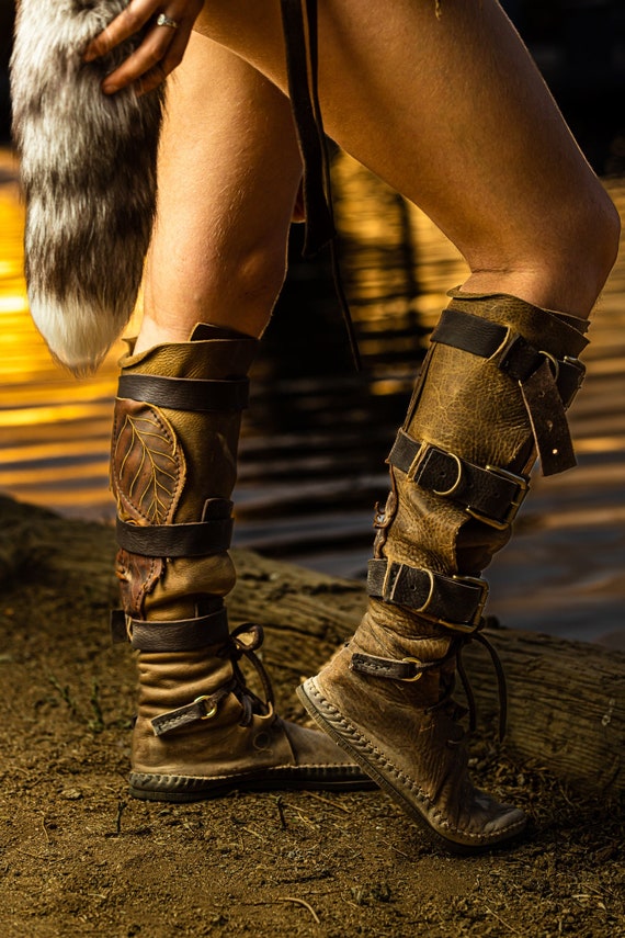 Triple Buckle Knee High Indies Renaissance Steampunk LARP Boots Handmade Vibram Etsy Canada