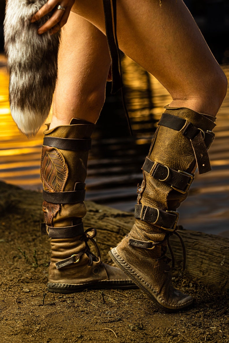 Triple Buckle Knee High Indies / Renaissance Steampunk LARP Boots Handmade Vibram image 1