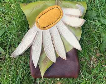 Daisy Smart Phone Purse / Crossbody Bag Renaissance Unconditional Love Flower Plant Medicine Nature Grow Sacred Bison Leather