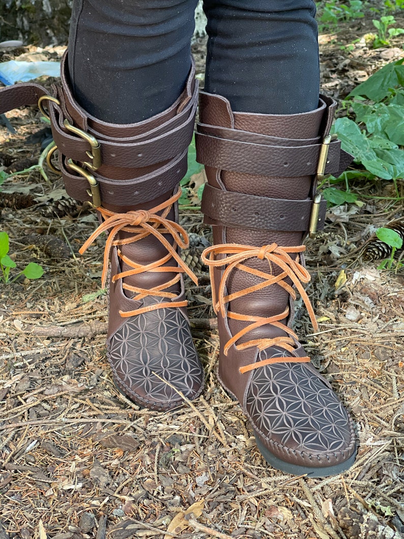 Double Buckle Indies / Renaissance Steampunk LARP Boots Handmade Vibram Flower of Life image 2