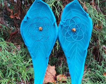 Boucles d'oreilles feuille fleur de vie 9 po. × 3 po. Cuir, feuille, boisé, feuilles, automne, automne, unique, fait main, léger, doux, pendant, boisé