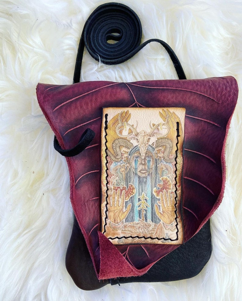 Small Leather Purse with Lady Death pocket / Hip Bag Pouch Tote Sack LARP Woodland Faerie Renaissance Hobbit Earthy Earth Nymph Hippie image 1