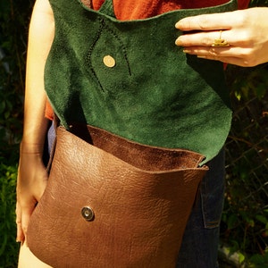 Medium FOREST Purse / Soft Bullhide Leather Teal Green Leaf Brown Bag Renaissance LARP Fairy Woodland Nature Lover image 3