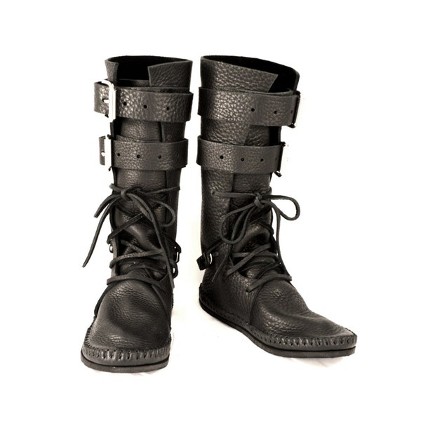 Leather Double Buckle Indies: Calf High Boots Steampunk LARP Renaissance