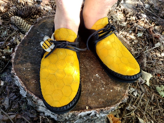 Honeycomb and Honey Bee Leather Moccasins: Nature Inspired 
