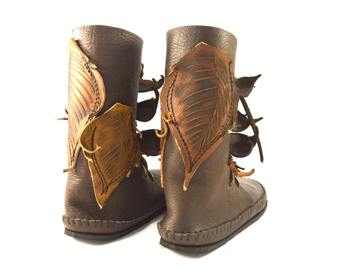 Elf Wrap Moccasin Chocolate Brown Hand Stitched Thick Bullhide Leather Upper With A Durable Vibram Sole / Hobbit Renaissance Faerie LARP