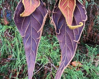 Earrings 9"×3" Leather Leaf, Woodsy, Leaves, Autumn, Fall, Unique, Handmade, Lightweight, Soft, Dangle, Woodland