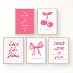 Christian Wall Decor Set, Pink Wall Art Bundle, Digital Printable, Coquette Christian Home Decor, Nursery Decor, Encouragement Gift