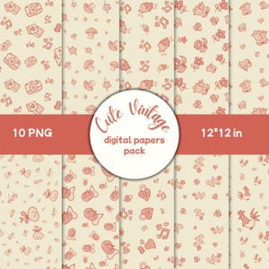 Cute Vintage Digital Paper Pack | 10 Seamless Patterns | Instant Download | Wrapping Paper & Craft Background, cute scrapbooking
