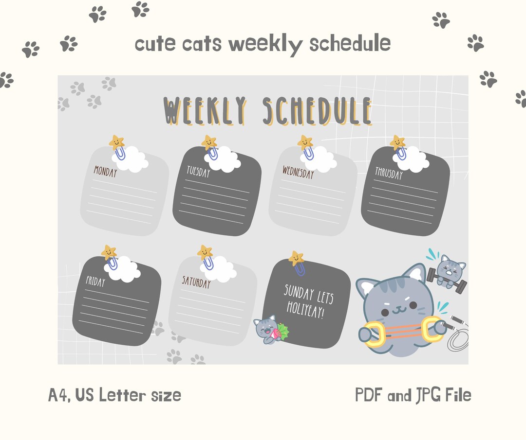Cute Weekly Planner Cute Cats Design Printable PDF Planner Kids ...