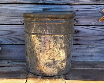 Vintage Metal Bin With Lid, Large Tin Can With Lid, Large Can With Lid