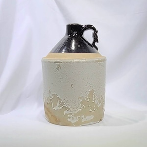 Antique Stoneware Jug, Pottery Crock Jug, Brown and Beige Jug