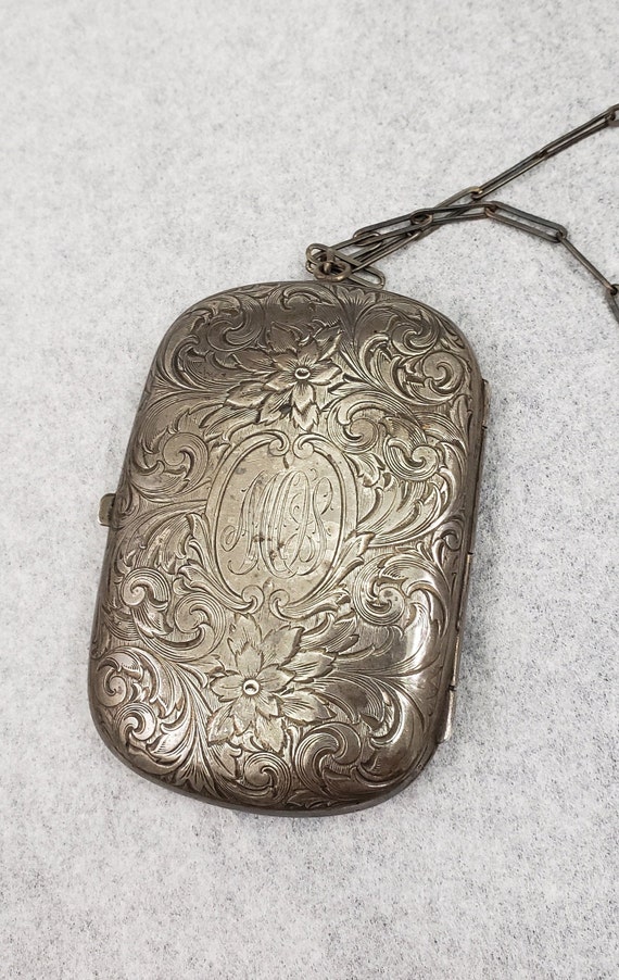 Silver compact,Antique Sterling Silver Mirror Car… - image 2