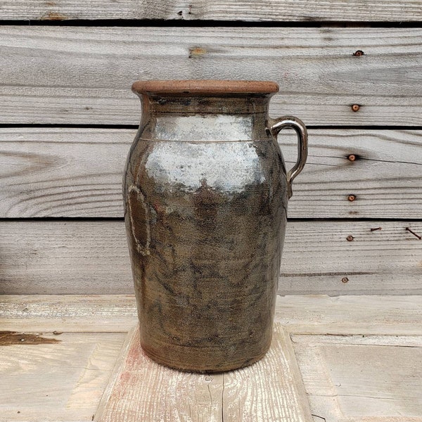 South Carolina Pottery, 2 Gallon Crock Churn, Edgefield Pottery, Brown, Primitive Antique Pottery