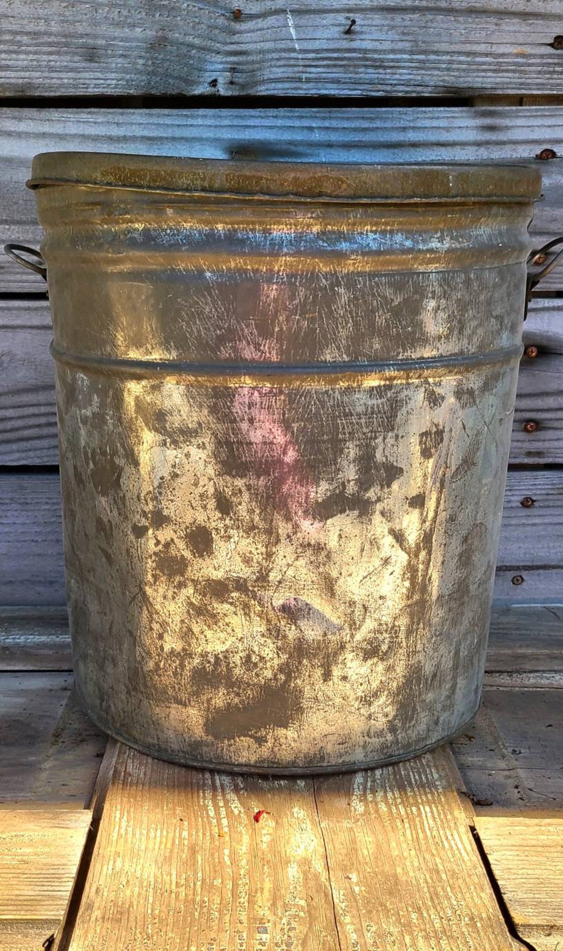 Vintage Metal Bin With Lid Large Tin Can With Lid Large Can Etsy