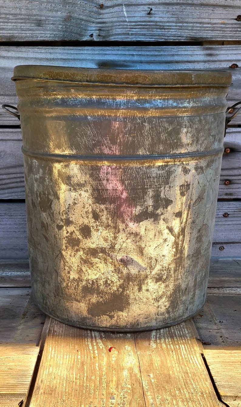 Vintage Metal Bin With Lid Large Tin Can With Lid Large Can Etsy