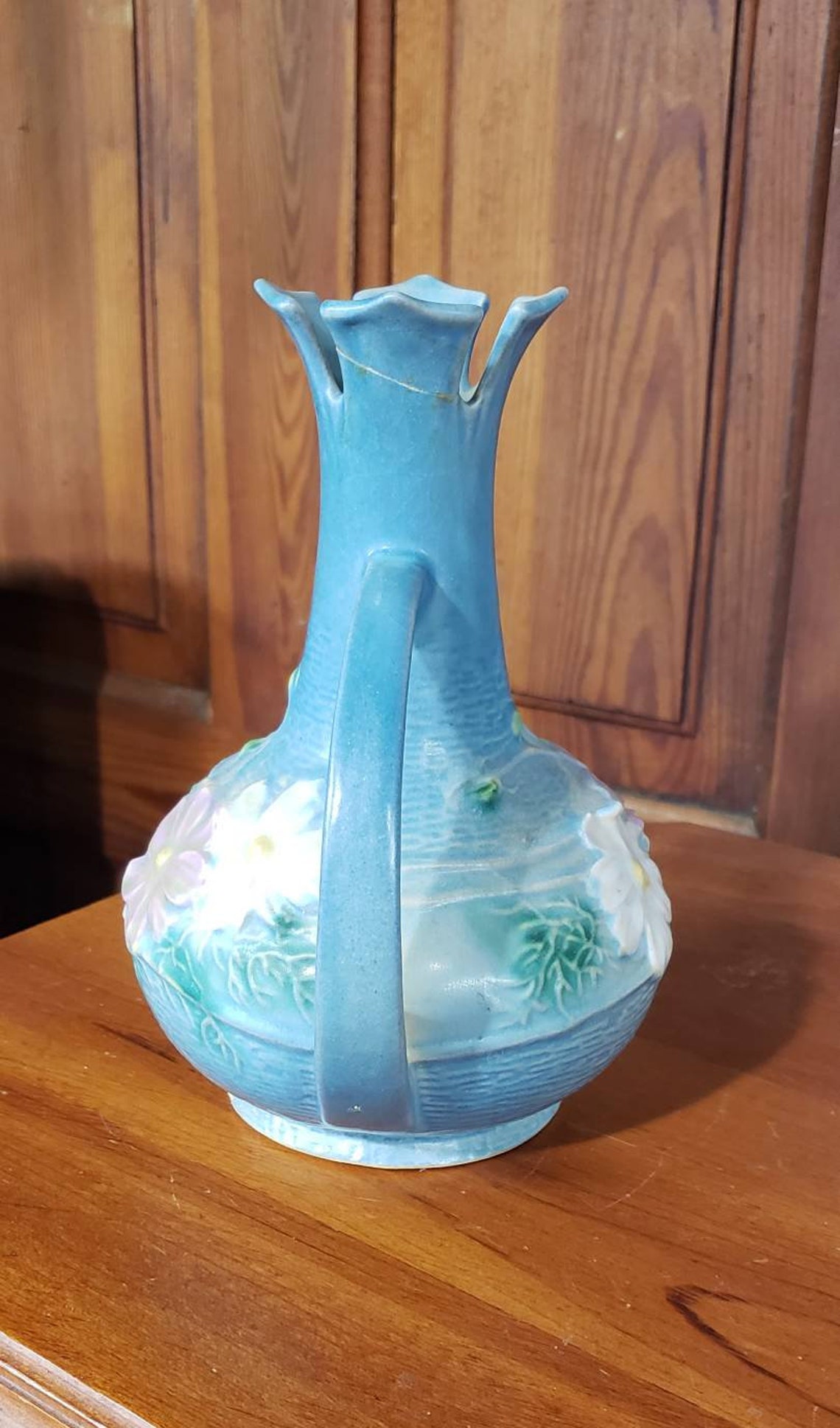 Roseville Cosmos Vase 9487 Blue Art Deco Cosmos 1939 Etsy