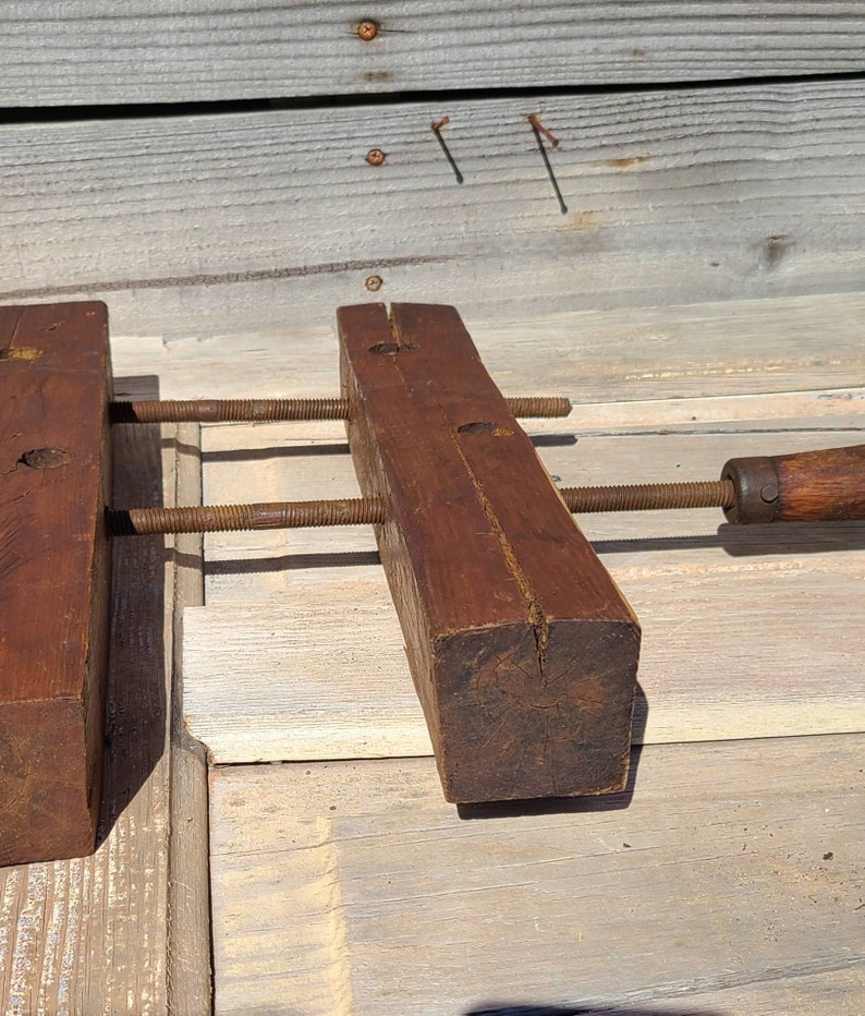 Large Antique Wooden Clamp Double Screw Woodworking Furniture Etsy